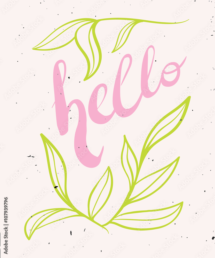 Hand lettering, calligraphy in colorful style banners, labels, signs, prints, posters, the web. Hello.