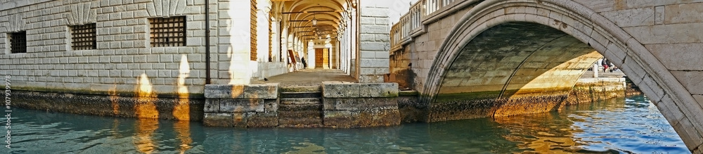 Panoramic view of the historical buildings on a canal in Venice,