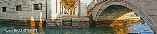 Panoramic view of the historical buildings on a canal in Venice 