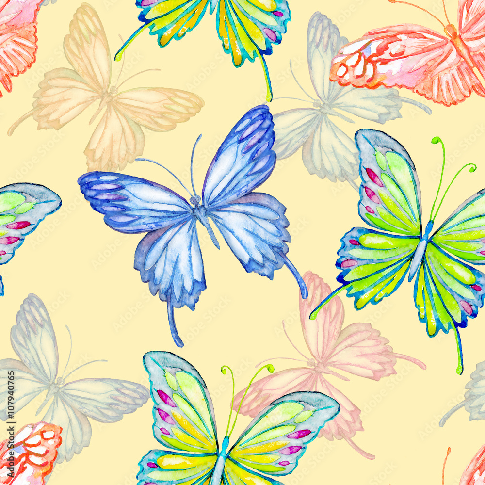 Butterfly. Watercolor seamless pattern.