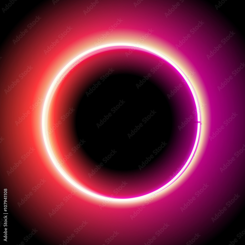 Neon circle. Neon red light. electric frame. Vintage frame. Retro neon lamp.  Space for text. Glowing neon background. Abstract electric background. Neon  sign circle. Glowing electric circle. ilustración de Stock | Adobe