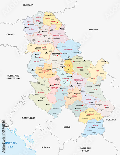 administrative and political map of the Republic of Serbia