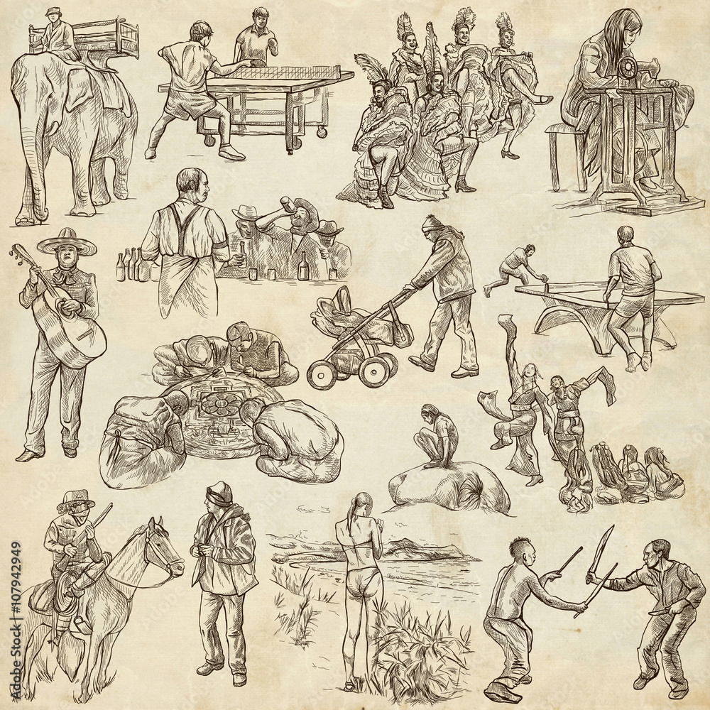 Fototapeta premium An hand drawn, freehand drawing, collection - People