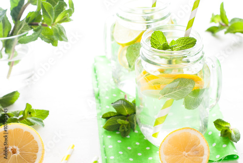 Lemonade with mint in a mason jar