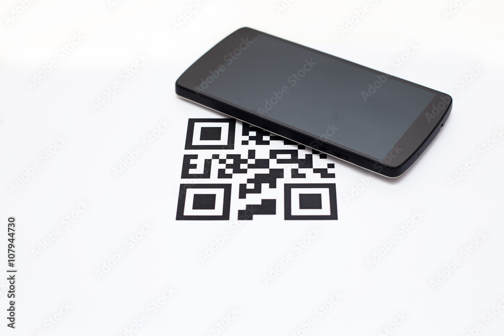 qr code and mobile on a white background Stock Photo | Adobe Stock