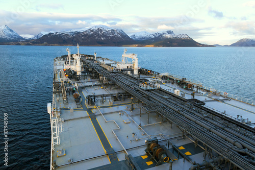 Crude oil tanker in fiord