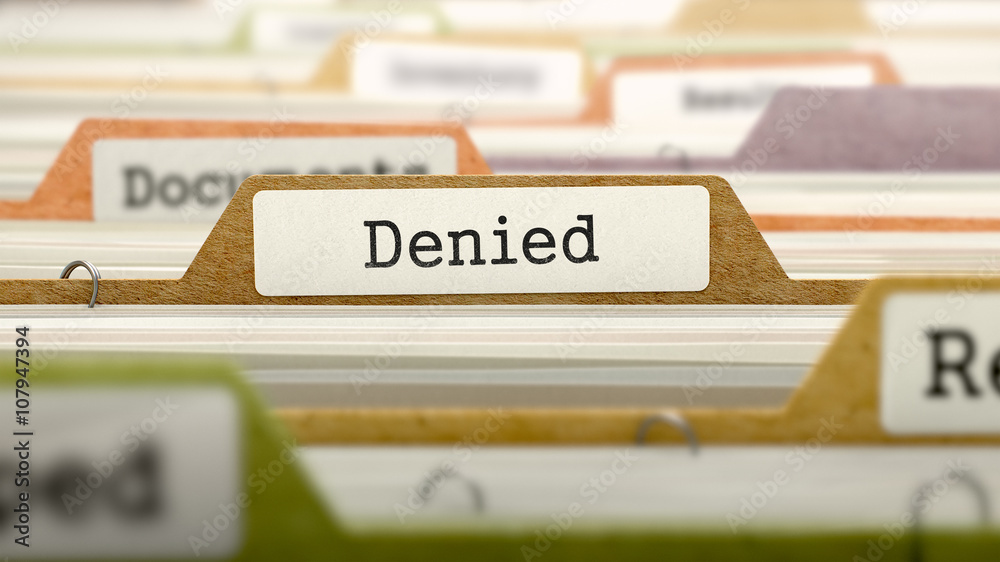 Denied on Business Folder in Multicolor Card Index. Closeup View. Blurred Image. 3D Render. Denied on Business Folder in Multicolor Card Index. Closeup View. Blurred Image. 3D Render.