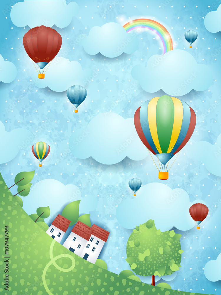 Fototapeta premium Surrealistyczny krajobraz z balonów na ogrzane powietrze