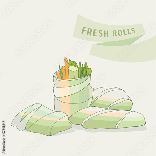 Spring rolls vector illustration. Asian, vegetarian dish.