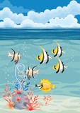 underwater landscape background with fishes