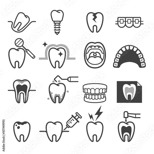 Fototapeta Naklejka Na Ścianę i Meble -  Dental tooth icons. Vector illustration.