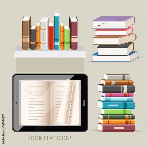 Book Flat Icons Set. Vector Illustration.