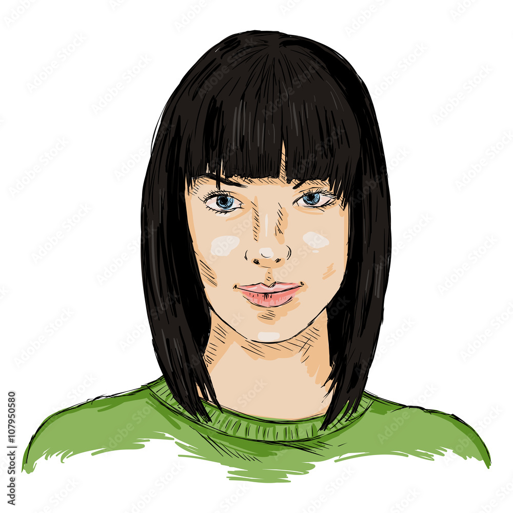 Vector Single Sketch Female Face. Women Hairstyle. Vector Single Sketch Female Face. Women Hairstyle.