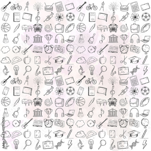 Hand drawn school icons set.