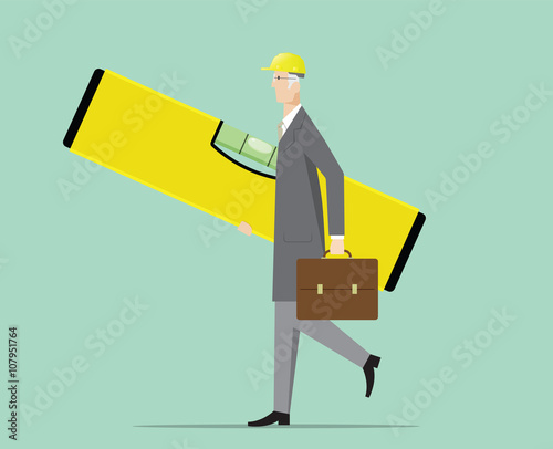 Architect carrying a big bubble level instrument.