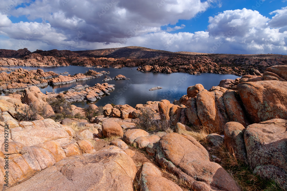 AZ-Prescott-Granite Dells-Watson Lake. These spectacular granite walls surround this picturesque little lake where sailboats and hikers flock.