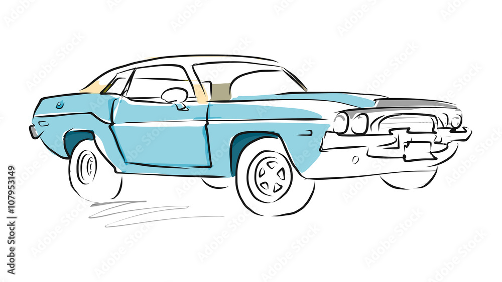 Muscle Car Sketch, Vector Drawing