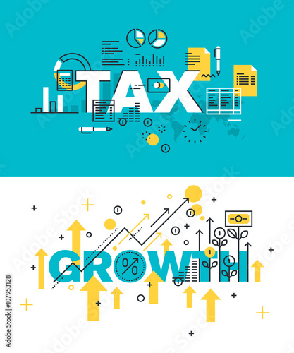 Set of modern vector illustration concepts of words tax and growth. Thin line flat design banners for website and mobile website, easy to use and highly customizable.