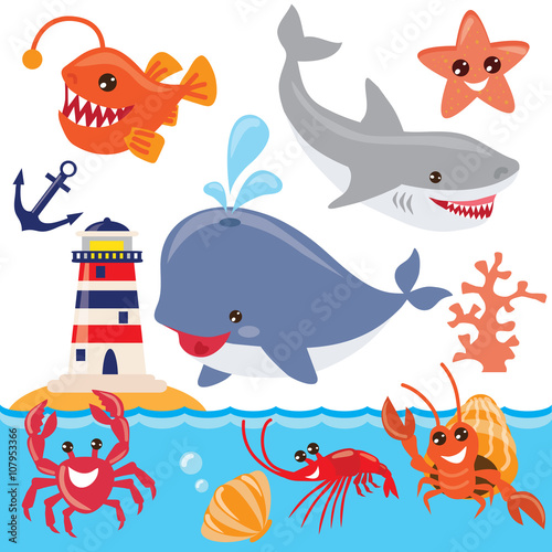 Sea animals vector illustration