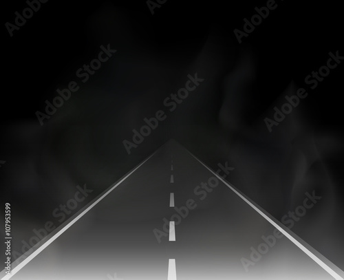 road and fog in the night vector illustration