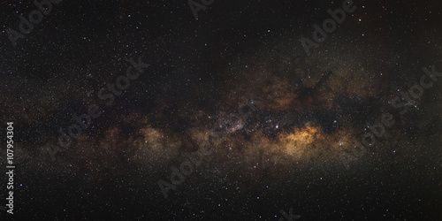 Panorama Milky Way galaxy  Long exposure photograph  with grain