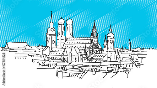 Über den Dächern von München, Vektor Outline