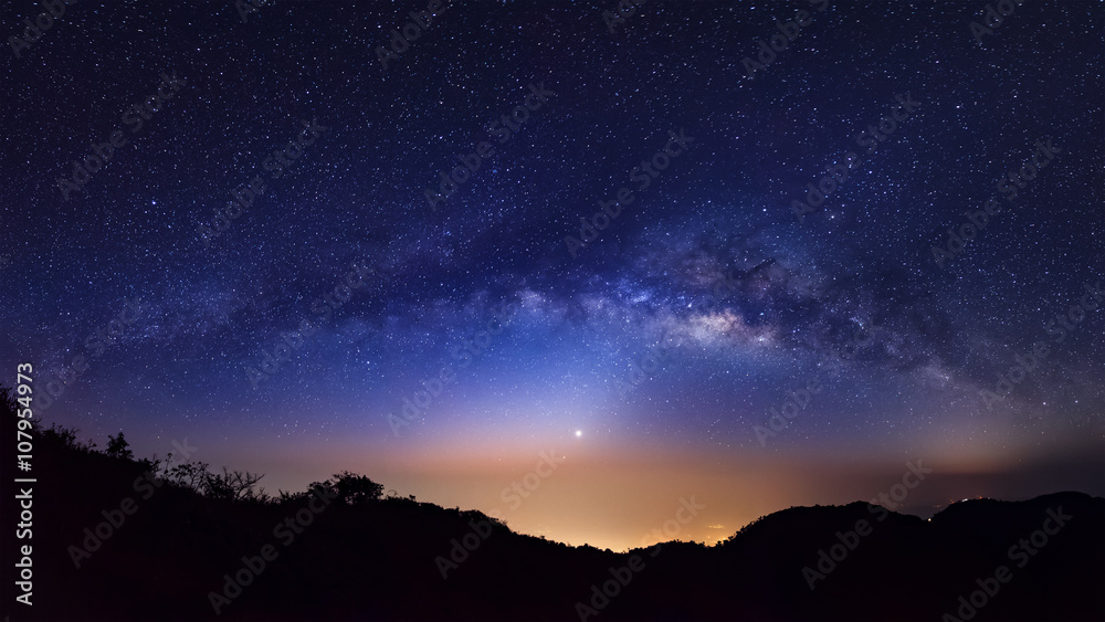 Panorama Milky Way Galaxy.Long exposure photograph.With grain Panorama Milky Way Galaxy.Long exposure photograph.With grain
