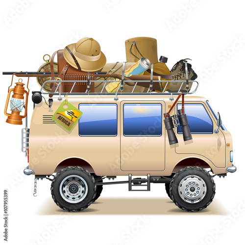 Vector Travel Car with Safari Accessories