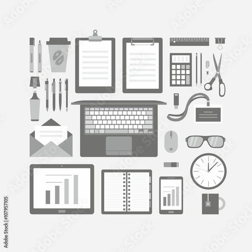 Business Items Flat Icons Set