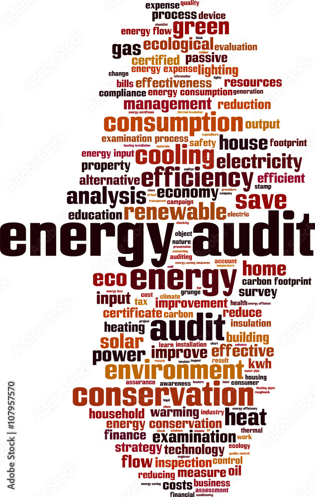 Energy audit word cloud concept. Vector illustration