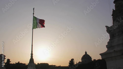 Italian flag in the sunset in Rome