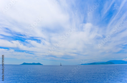 Europe, Greece, sea, islands, sky, clouds; sails.