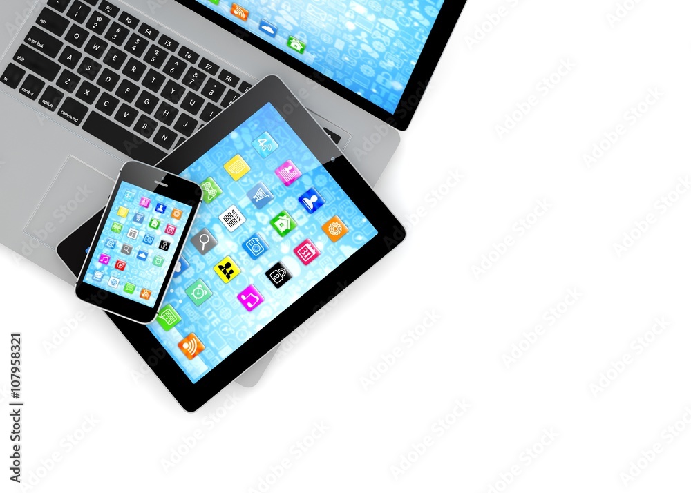 Laptop, phone and tablet pc. 3d rendering. Laptop, phone and tablet pc. 3d rendering.