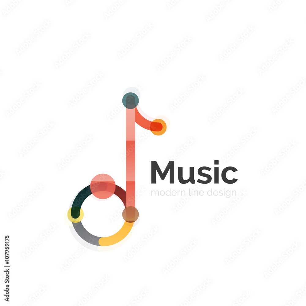 Music note logo, flat thin line geometric design Music note logo, flat thin line geometric design