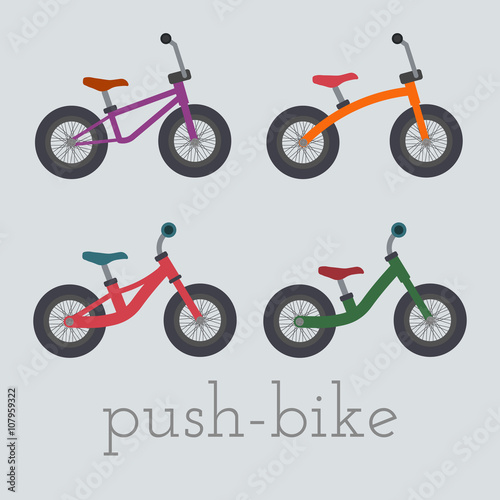 Vector push-bike set illustration. Mini push-bike isolated on white background. push bike vector. push bike set illustration. Mini bike isolated vector