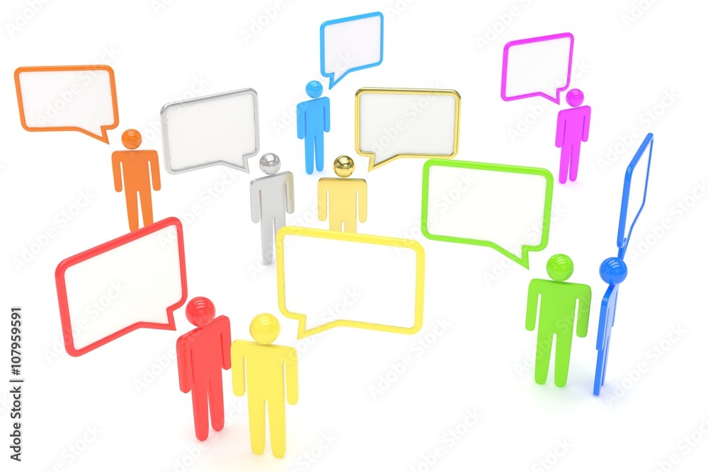 people with talk bubbles isolated over a white background. 3d rendering. people with talk bubbles isolated over a white background. 3d rendering.