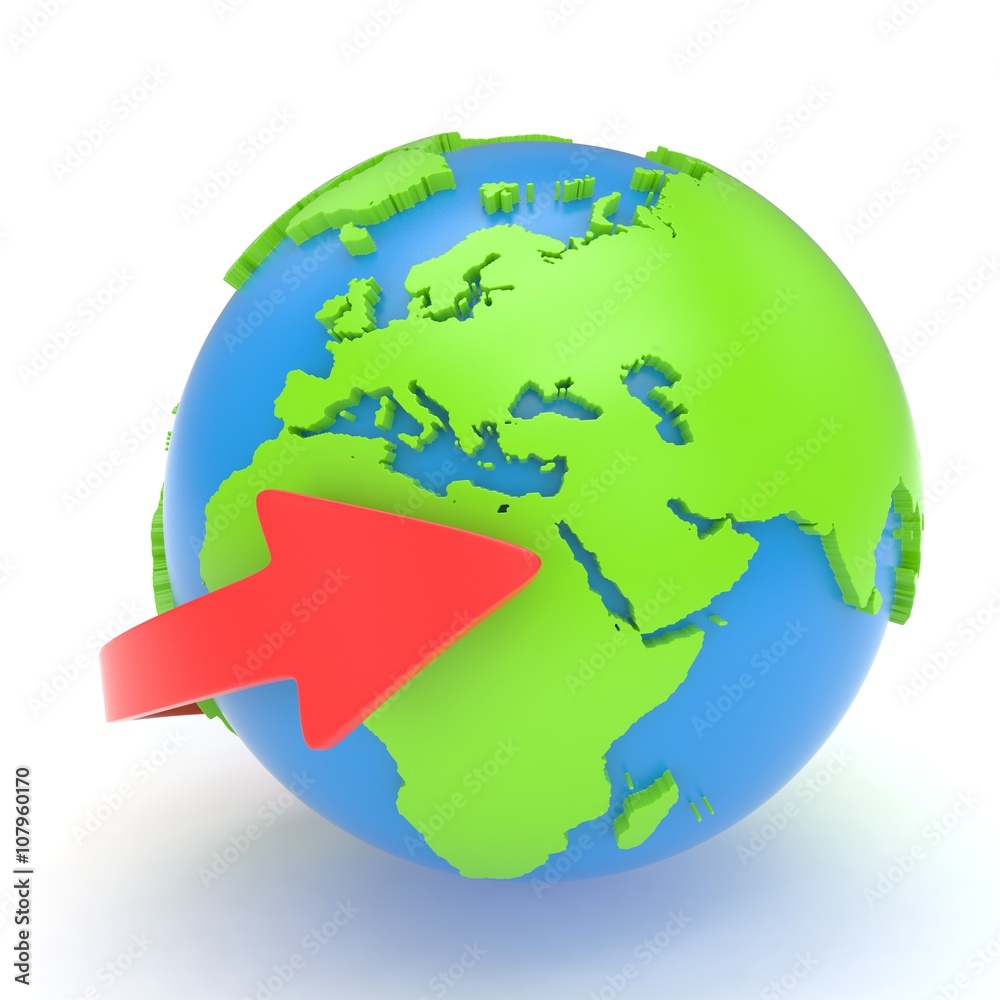Fototapeta premium Arrow and Earth globe. 3d render