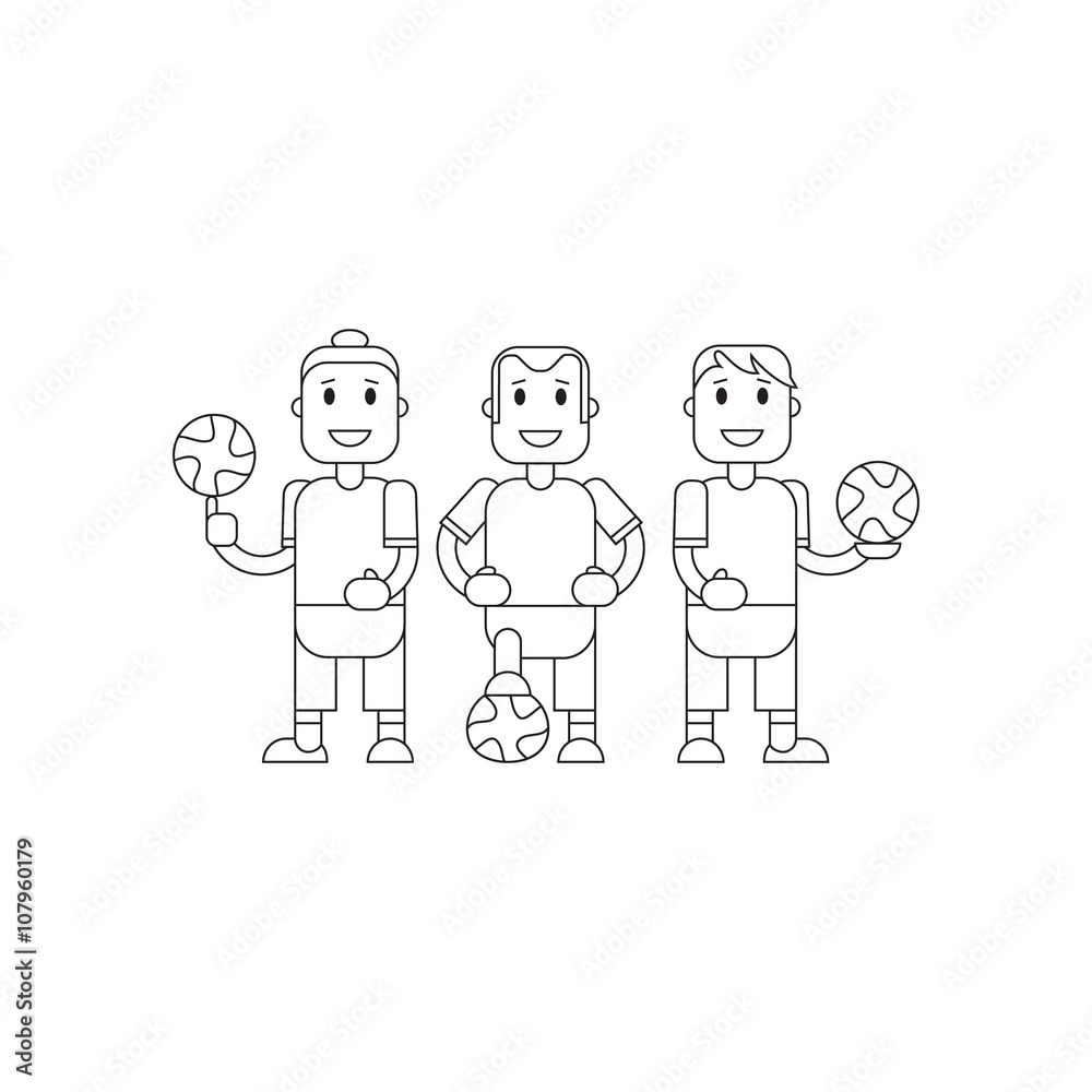 Set soccer Football team players. Vector flat illustration of a football player posing with the ball for baner, card