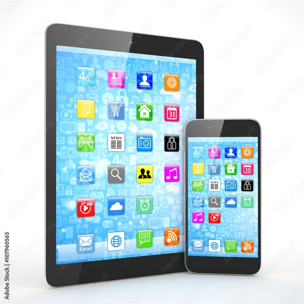 Tablet and smartphone on a white. 3d rendering. Tablet and smartphone on a white. 3d rendering.