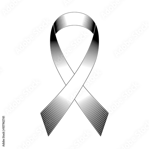 Ribbon with a loop colors white with black hatching. Engraving style