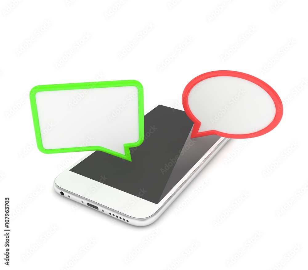 smartphone with bubbles isolated on white background. 3d rendering. smartphone with bubbles isolated on white background. 3d rendering.