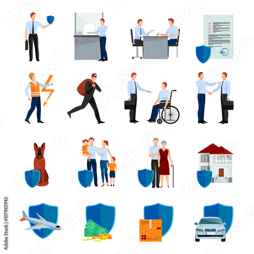 Services Of Insurance Company Icons Set