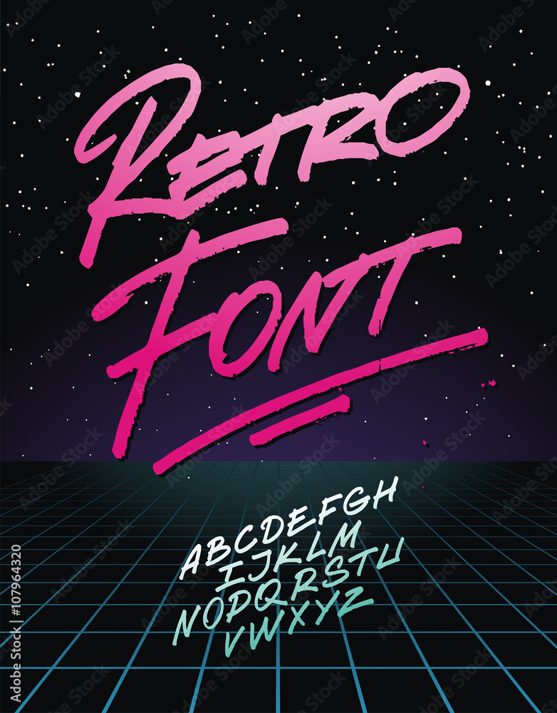 Retro font on light grid background. Vector alphabet - obrazy, fototapety, plakaty 