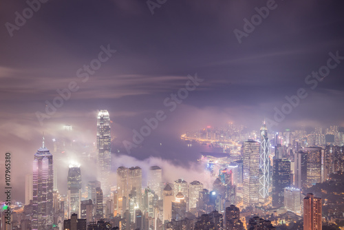 Canvas Print Urban fog View of Hong Kong from Victoria peak