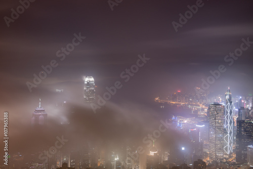 Urban fog View of Hong Kong from Victoria peak