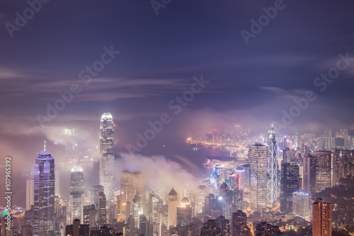 Urban fog View of Hong Kong from Victoria peak