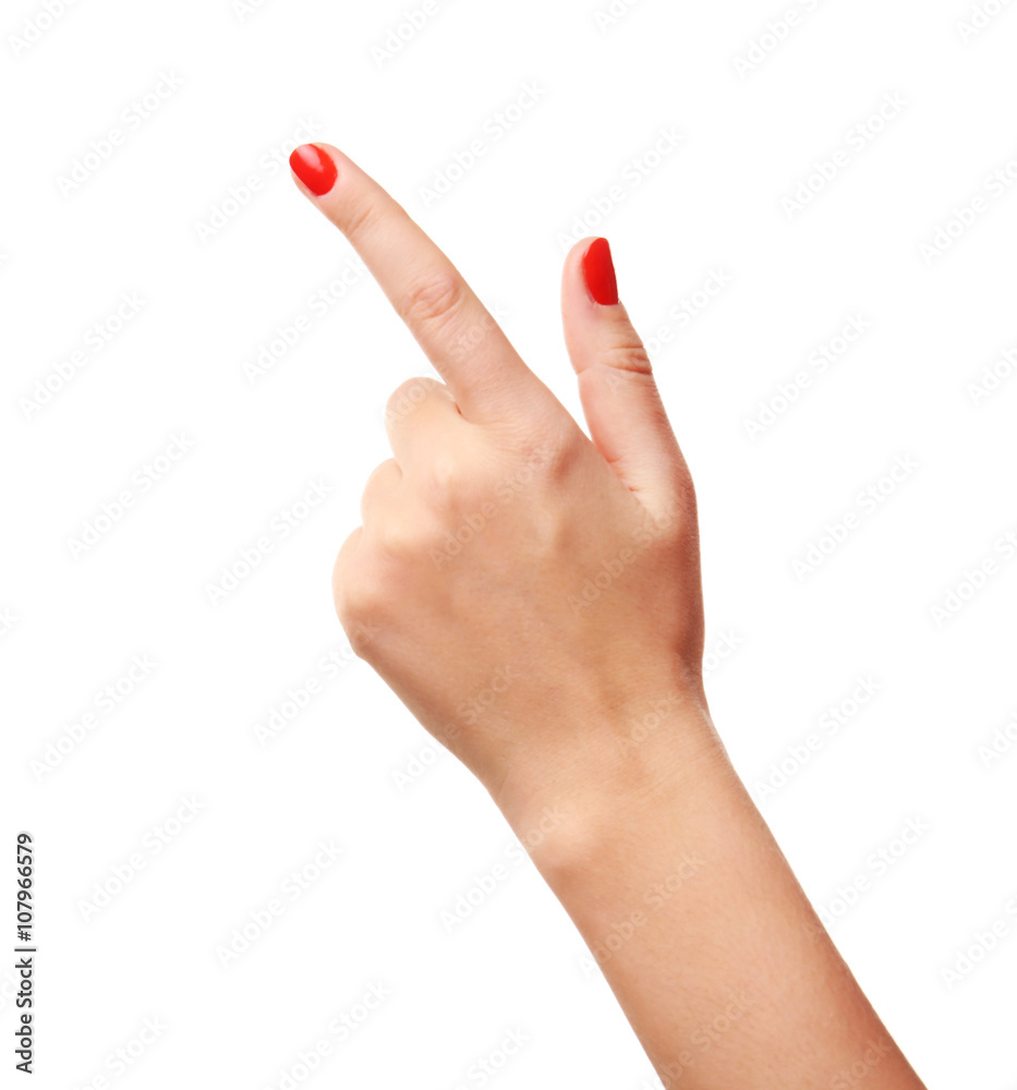 Woman hand making sign isolated on white background Woman hand making sign isolated on white background