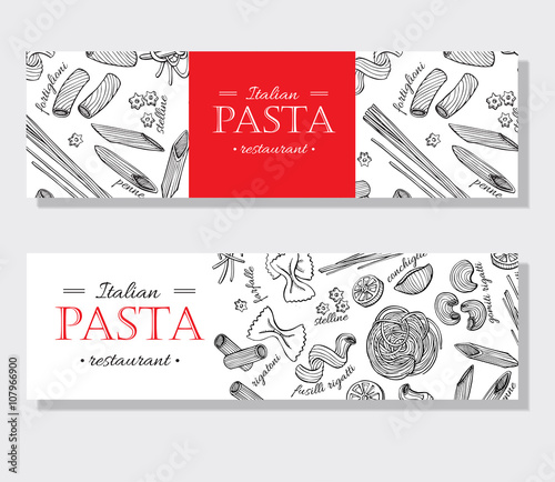 Vector vintage italian pasta restaurant illustration. Hand drawn