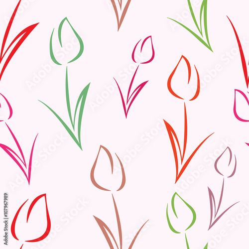 Seamless background with tulips.