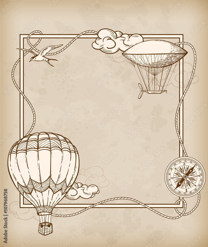 Fototapeta premium Vintage frame with air balloons